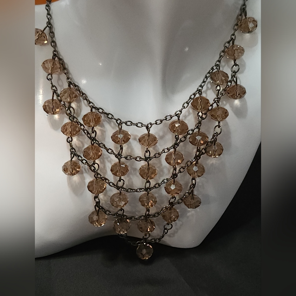 Elegant Smokey Topaz Glass Beaded Necklace. Vintage.